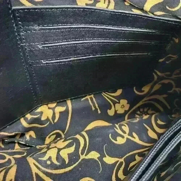 Leaders In Leather Black Hand Tooled Vtg Lined Shoulder Bag Made in Paraguay. - Picture 6 of 12